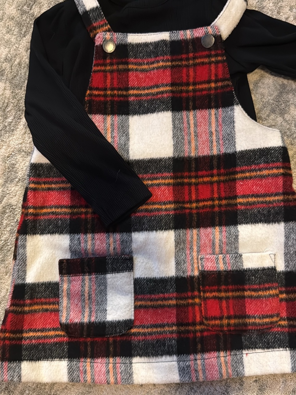 Girls' Red & Black Tartan Pinafore Dress with Pockets